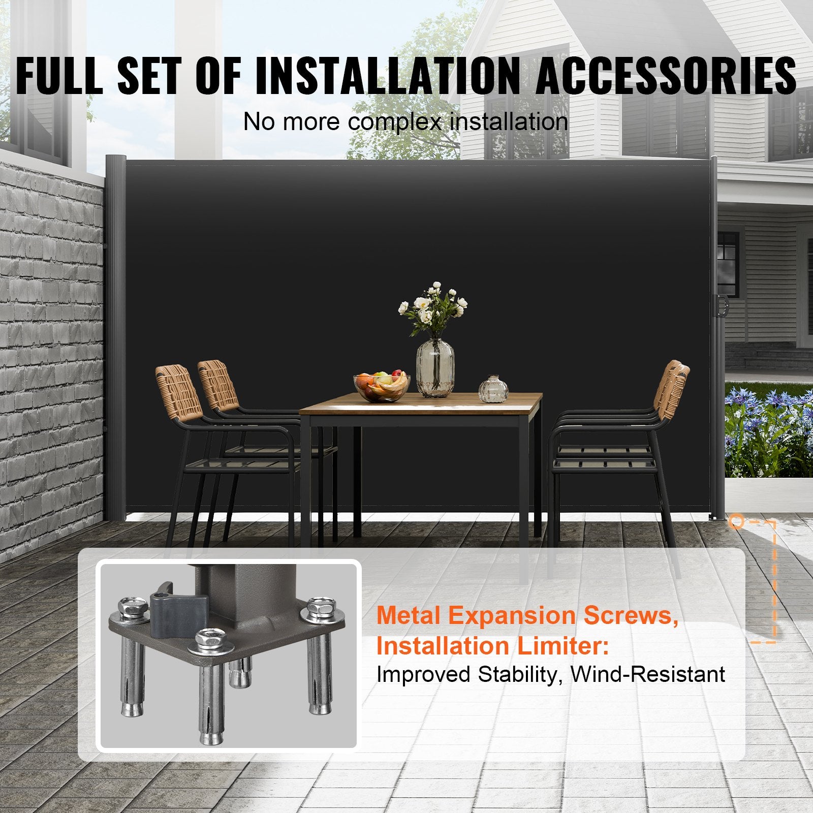 Canopies & Gazebos: VEVOR Retractable Side Awning, 160X300cm Aluminum Outdoor Privacy Screen, 280g Polyester Water-proof Retractable Patio Screen, UV 30+ Room Divider Wind Screen for Patio, Backyard, Balcony, Black