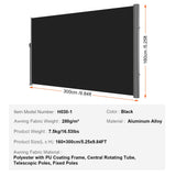 Canopies & Gazebos: VEVOR Retractable Side Awning, 160X300cm Aluminum Outdoor Privacy Screen, 280g Polyester Water-proof Retractable Patio Screen, UV 30+ Room Divider Wind Screen for Patio, Backyard, Balcony, Black