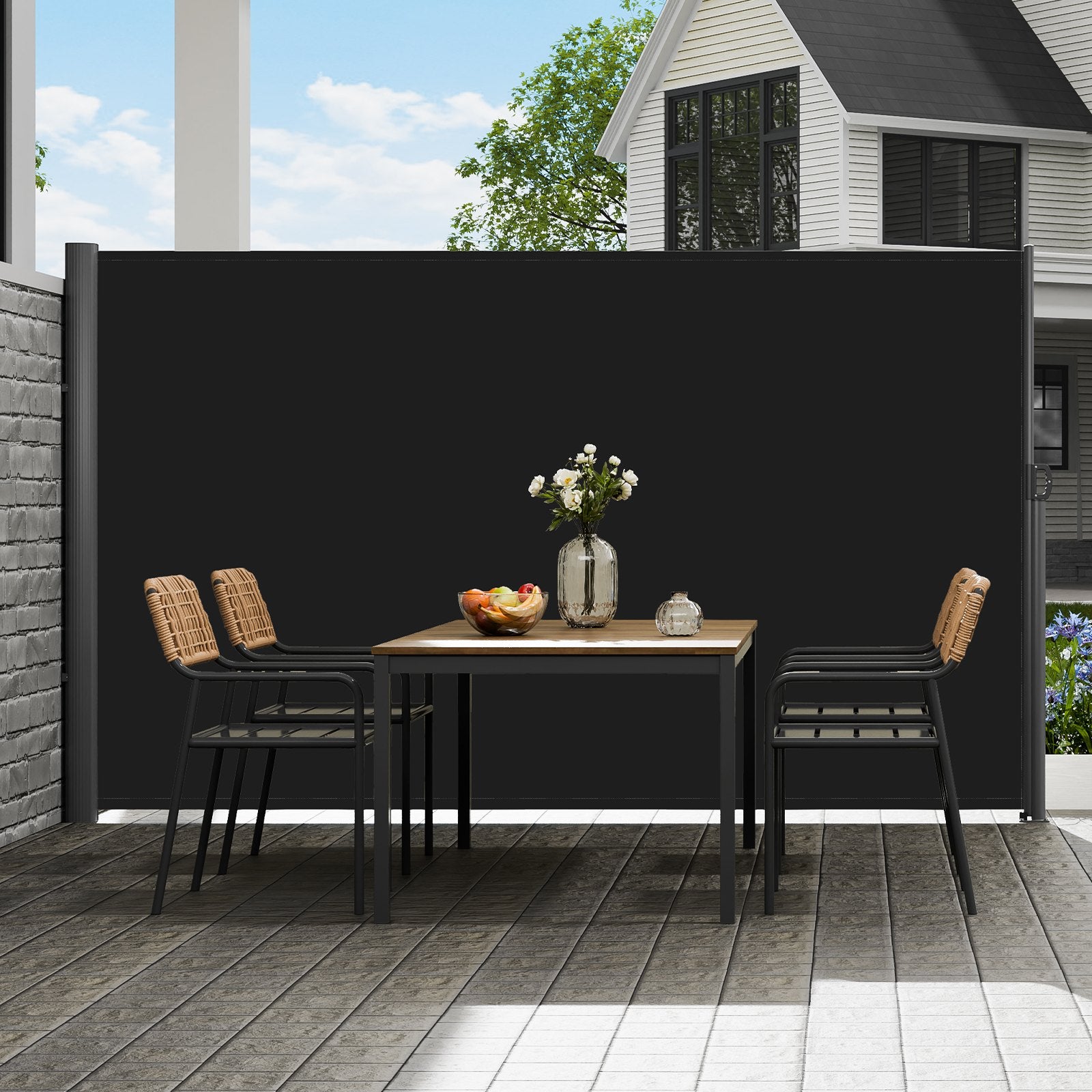 Canopies & Gazebos: VEVOR Retractable Side Awning, 160X300cm Aluminum Outdoor Privacy Screen, 280g Polyester Water-proof Retractable Patio Screen, UV 30+ Room Divider Wind Screen for Patio, Backyard, Balcony, Black