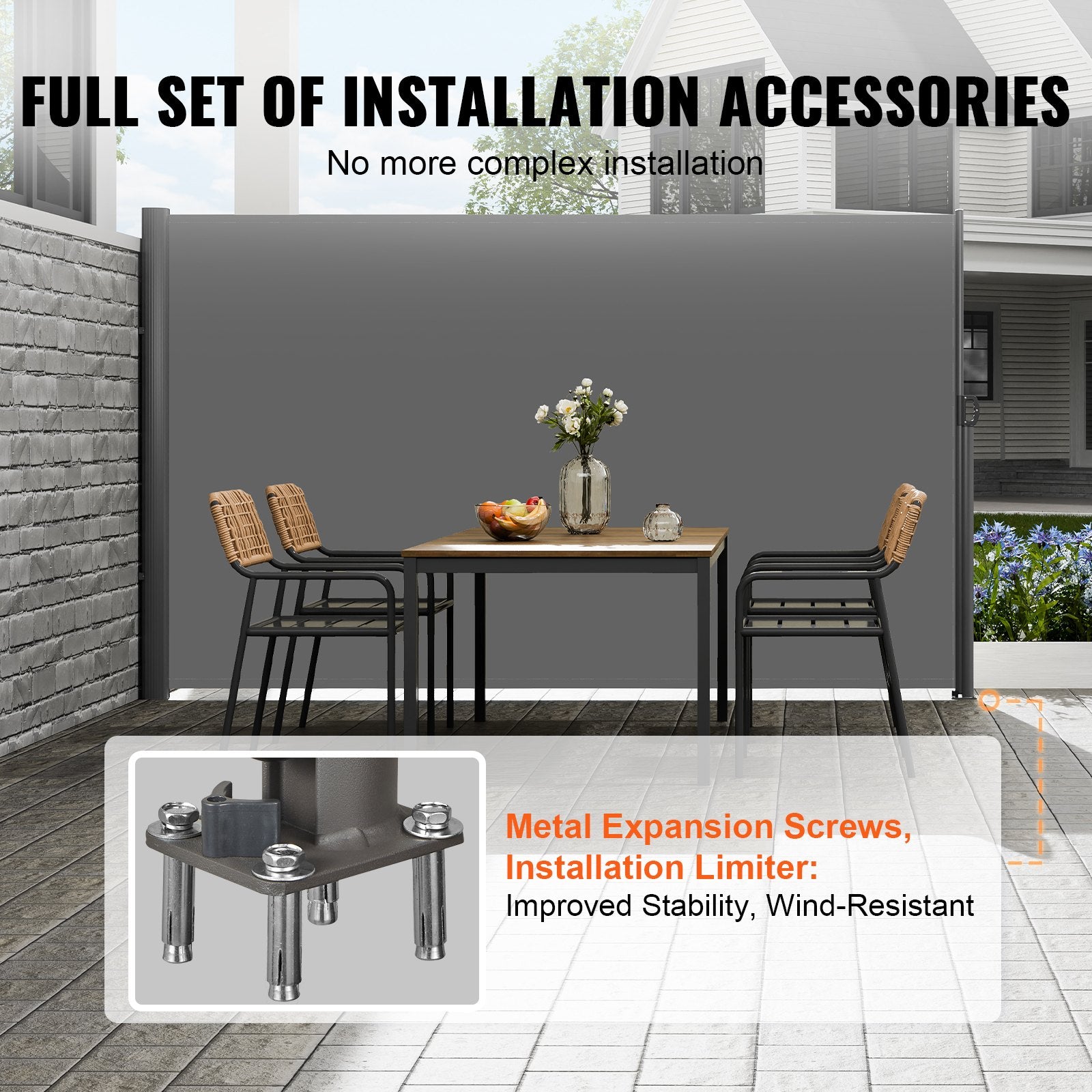 Awnings: VEVOR Retractable Side Awning, 160X300m Aluminum Outdoor Privacy Screen, 280g Polyester Water-proof Retractable Patio Screen, UV 30+ Room Divider Wind Screen for Patio, Backyard, Balcony, Gray