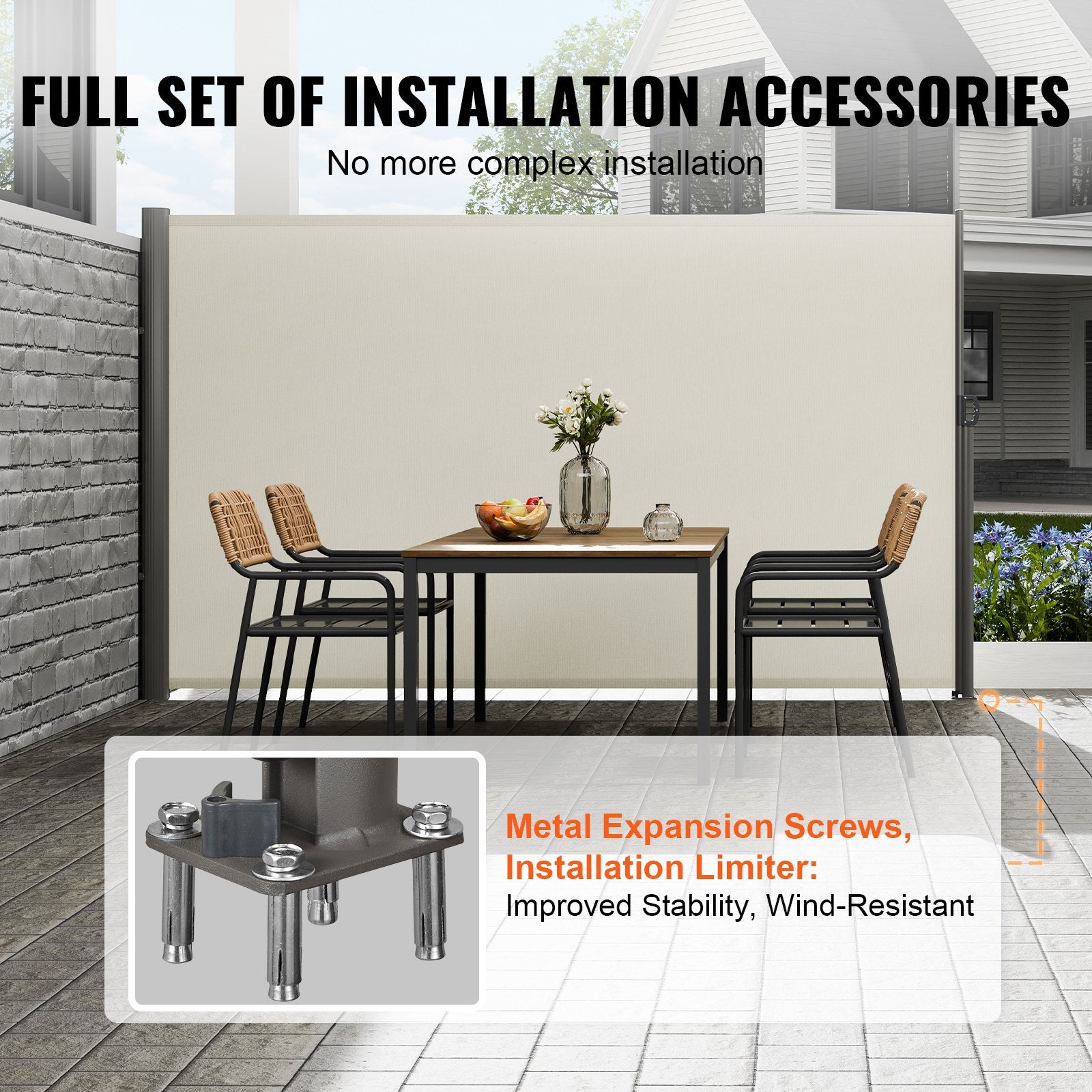 Canopies & Gazebos: VEVOR Retractable Side Awning,160X300cm Aluminum Outdoor Privacy Screen, 280g Polyester Water-proof Retractable Patio Screen, UV 30+ Room Divider Wind Screen for Patio, Backyard, Balcony, Beige
