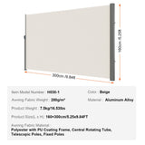 Canopies & Gazebos: VEVOR Retractable Side Awning,160X300cm Aluminum Outdoor Privacy Screen, 280g Polyester Water-proof Retractable Patio Screen, UV 30+ Room Divider Wind Screen for Patio, Backyard, Balcony, Beige