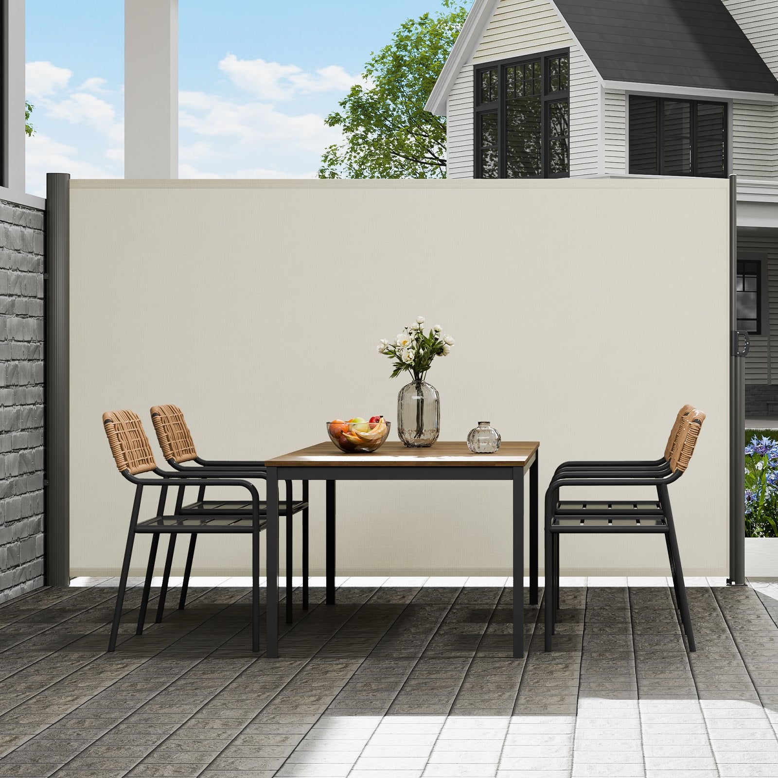 Canopies & Gazebos: VEVOR Retractable Side Awning,160X300cm Aluminum Outdoor Privacy Screen, 280g Polyester Water-proof Retractable Patio Screen, UV 30+ Room Divider Wind Screen for Patio, Backyard, Balcony, Beige