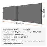 Canopies & Gazebos: VEVOR Retractable Side Awning, 160X600cm Aluminum Outdoor Privacy Screen, 280g Polyester Water-proof Retractable Patio Screen, UV 30+ Room Divider Wind Screen for Patio, Backyard, Balcony, Gray