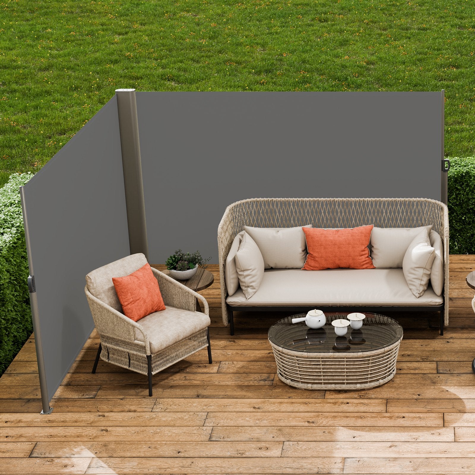 Canopies & Gazebos: VEVOR Retractable Side Awning, 160X600cm Aluminum Outdoor Privacy Screen, 280g Polyester Water-proof Retractable Patio Screen, UV 30+ Room Divider Wind Screen for Patio, Backyard, Balcony, Gray