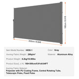 Canopies & Gazebos: VEVOR Retractable Side Awning, 180X300cm Aluminum Outdoor Privacy Screen, 280g Polyester Water-proof Retractable Patio Screen, UV 30+ Room Divider Wind Screen for Patio, Backyard, Balcony, Gray