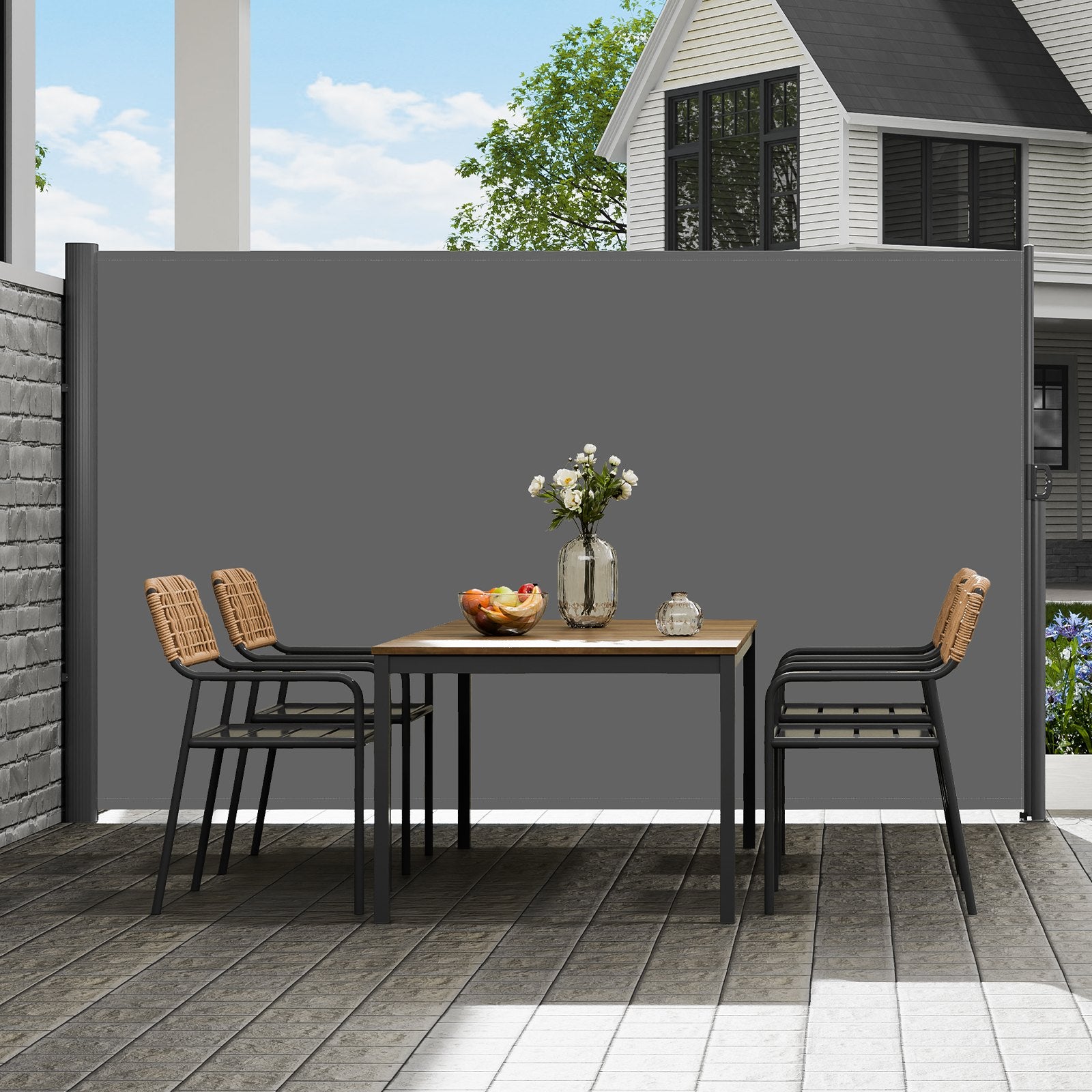 Canopies & Gazebos: VEVOR Retractable Side Awning, 180X300cm Aluminum Outdoor Privacy Screen, 280g Polyester Water-proof Retractable Patio Screen, UV 30+ Room Divider Wind Screen for Patio, Backyard, Balcony, Gray