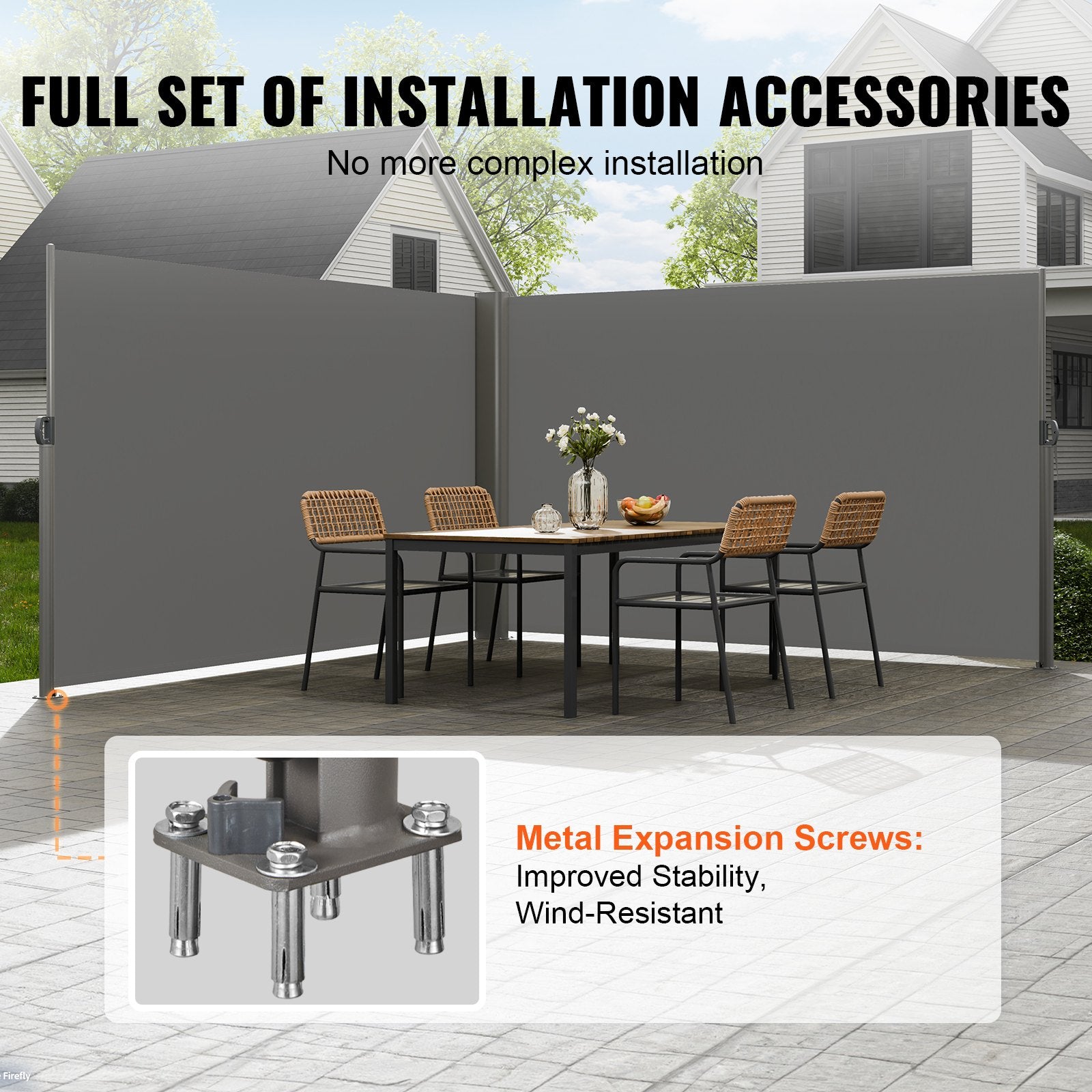 Canopies & Gazebos: VEVOR Retractable Side Awning, 180X600cm Aluminum Outdoor Privacy Screen, 280g Polyester Water-proof Retractable Patio Screen, UV 30+ Room Divider Wind Screen for Patio, Backyard, Balcony, Gray