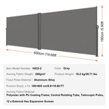 Canopies & Gazebos: VEVOR Retractable Side Awning, 180X600cm Aluminum Outdoor Privacy Screen, 280g Polyester Water-proof Retractable Patio Screen, UV 30+ Room Divider Wind Screen for Patio, Backyard, Balcony, Gray