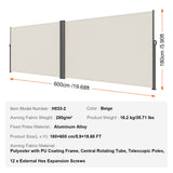 Canopies & Gazebos: VEVOR Retractable Side Awning, 180X600cm Aluminum Outdoor Privacy Screen, 280g Polyester Water-proof Retractable Patio Screen, UV 30+ Room Divider Wind Screen for Patio, Backyard, Balcony, Beige