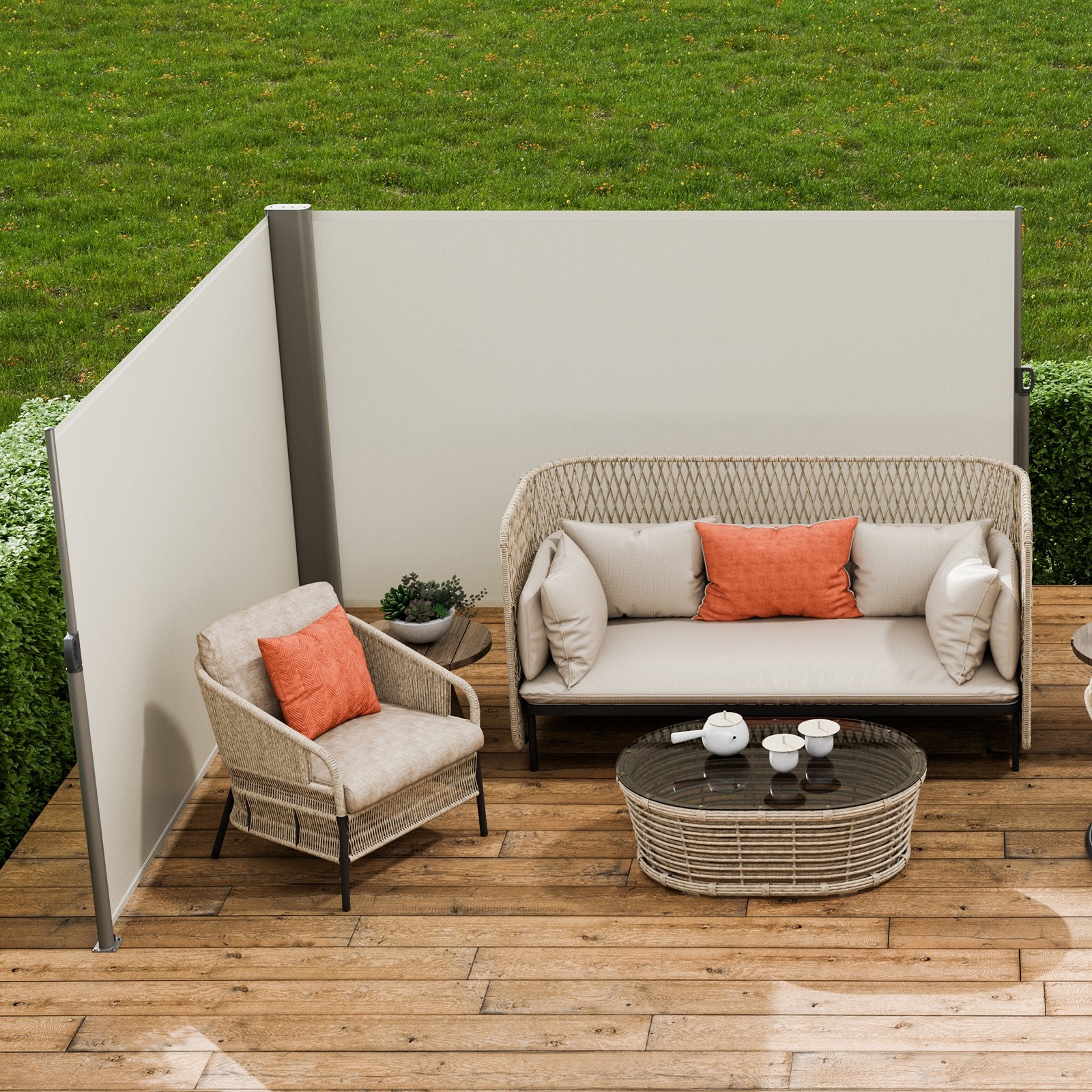 Canopies & Gazebos: VEVOR Retractable Side Awning, 180X600cm Aluminum Outdoor Privacy Screen, 280g Polyester Water-proof Retractable Patio Screen, UV 30+ Room Divider Wind Screen for Patio, Backyard, Balcony, Beige