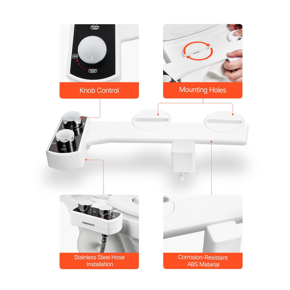 Bidet Attachment for Toilet, Non-Electric Bidet Toilet Seat Attachment - Dual Retractable Nozzles, Adjustable Water Pressure,  Easily Installed Cold Water Sprayer for Rear Feminine Wash, White