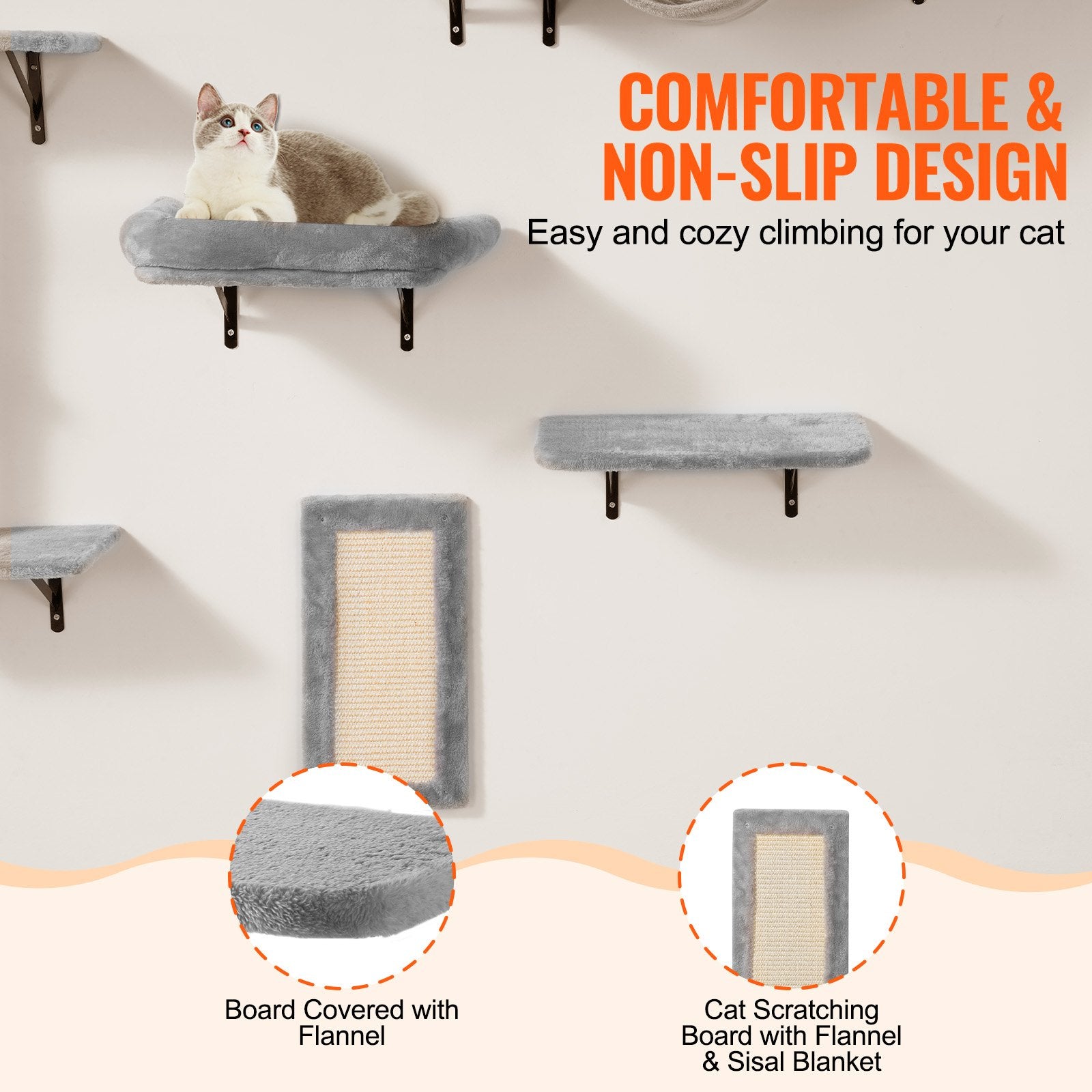 Coat Racks: VEVOR Wall Mounted Cat Shelves, Cat Wall Shelves and Perches with Jumping Boards, Hammock, Sofa, Cat Tree & Cat Grip, Cat Furniture and Shelves up to 40 lbs for Sleeping, Playing, Climbing, Set of 6