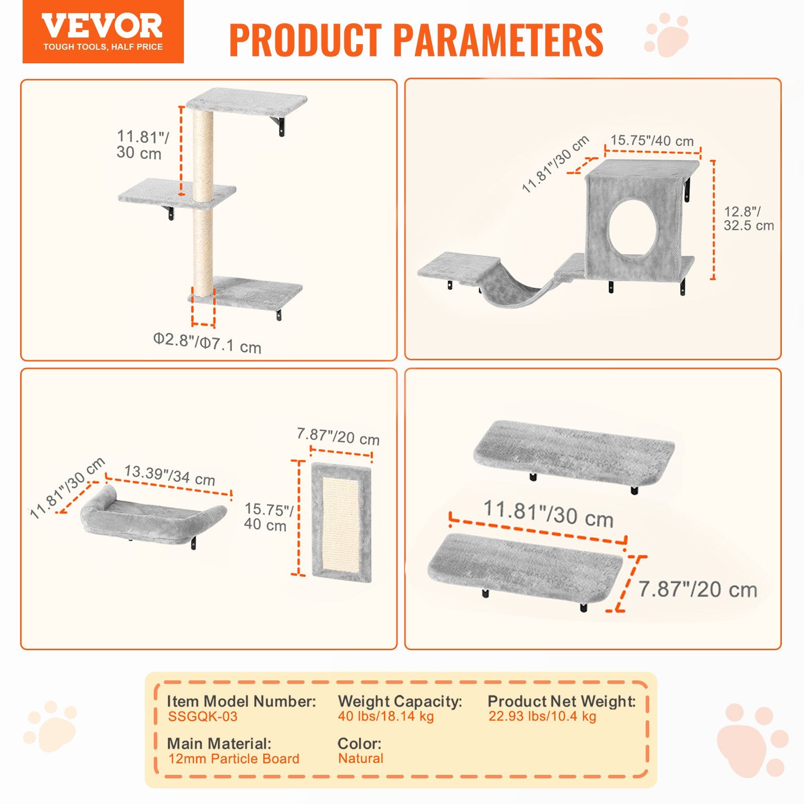 Coat Racks: VEVOR Wall Mounted Cat Shelves, Cat Wall Shelves and Perches with Jumping Boards, Hammock, Sofa, Cat Tree & Cat Grip, Cat Furniture and Shelves up to 40 lbs for Sleeping, Playing, Climbing, Set of 6