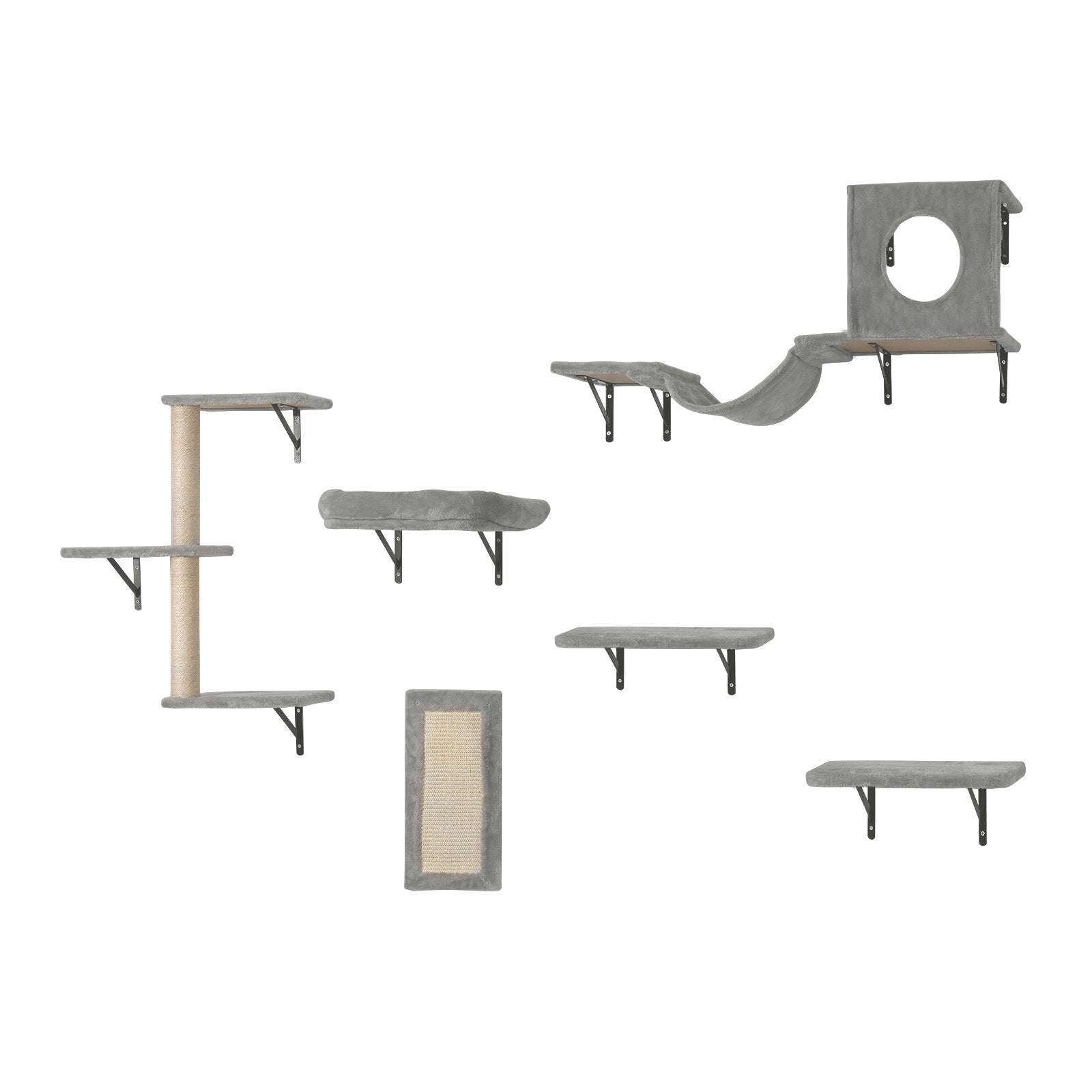 Coat Racks: VEVOR Wall Mounted Cat Shelves, Cat Wall Shelves and Perches with Jumping Boards, Hammock, Sofa, Cat Tree & Cat Grip, Cat Furniture and Shelves up to 40 lbs for Sleeping, Playing, Climbing, Set of 6