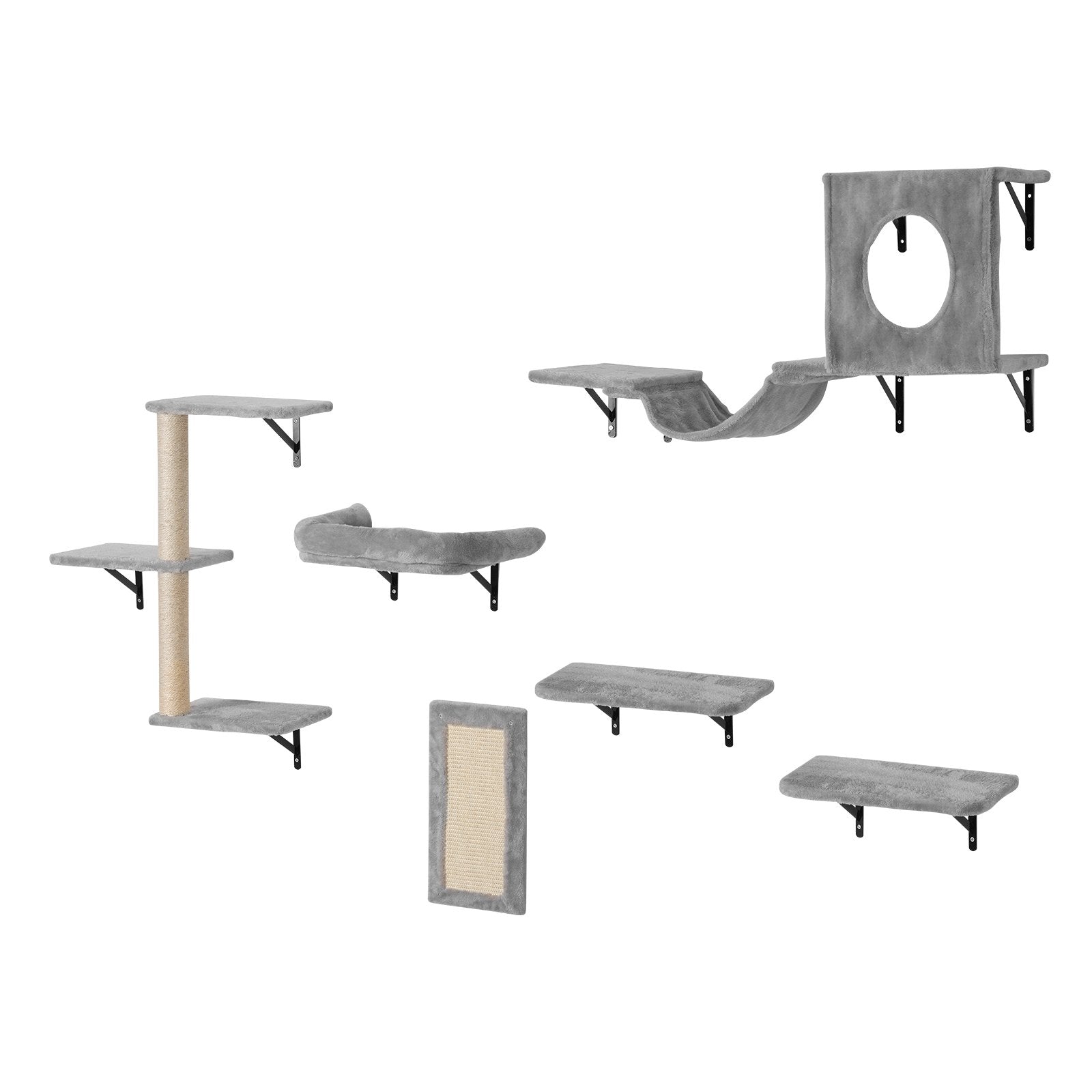 Coat Racks: VEVOR Wall Mounted Cat Shelves, Cat Wall Shelves and Perches with Jumping Boards, Hammock, Sofa, Cat Tree & Cat Grip, Cat Furniture and Shelves up to 40 lbs for Sleeping, Playing, Climbing, Set of 6