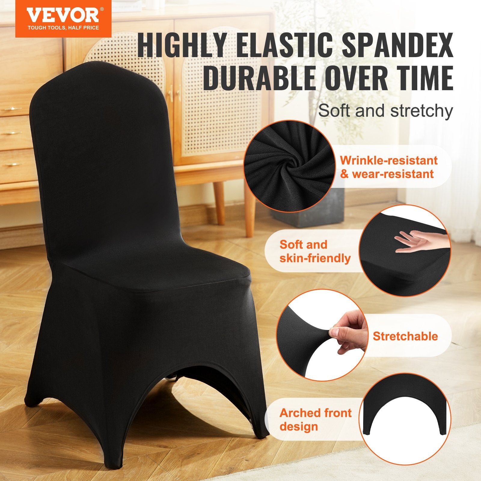 Automotive Repair & Speciality Tools: VEVOR 50 PCS Black Chair Covers Polyester Spandex Stretch Wedding Party Banquet