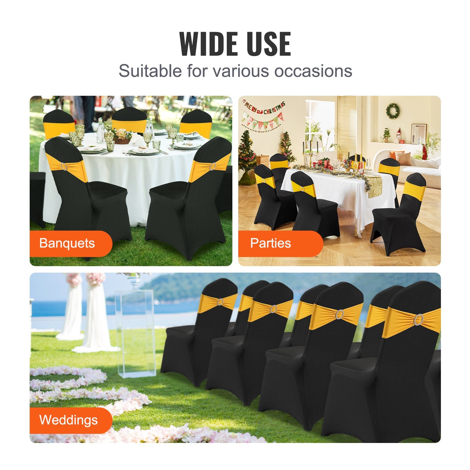Automotive Repair & Speciality Tools: VEVOR 50 PCS Black Chair Covers Polyester Spandex Stretch Wedding Party Banquet