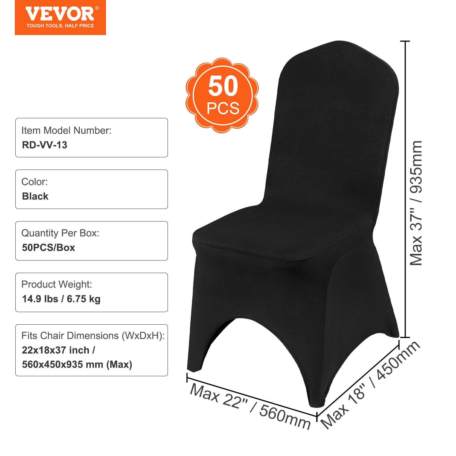 Automotive Repair & Speciality Tools: VEVOR 50 PCS Black Chair Covers Polyester Spandex Stretch Wedding Party Banquet
