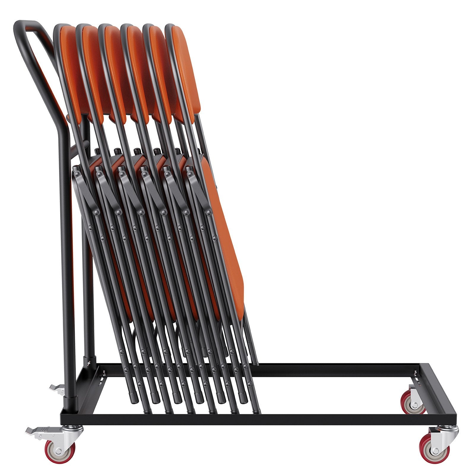 Folding Chair Dolly, Iron Commercial Cart with 12 Chairs Capacity, Folding Chairs Rack Trolley with 4 Casters, Storage Transport Dolly for Flat Stacking Plastic Resin and Wood Chairs, Black