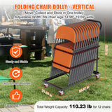 Utility Trolleys: VEVOR Folding Chair Dolly, Iron Commercial Cart with 12 Chairs Capacity, Folding Chairs Rack Trolley with 4 Casters, Storage Transport Dolly for Flat Stacking Plastic Resin and Wood Chairs, Black