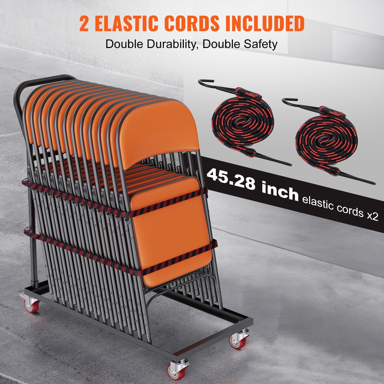 Folding Chair Dolly, Iron Commercial Cart with 12 Chairs Capacity, Folding Chairs Rack Trolley with 4 Casters, Storage Transport Dolly for Flat Stacking Plastic Resin and Wood Chairs, Black