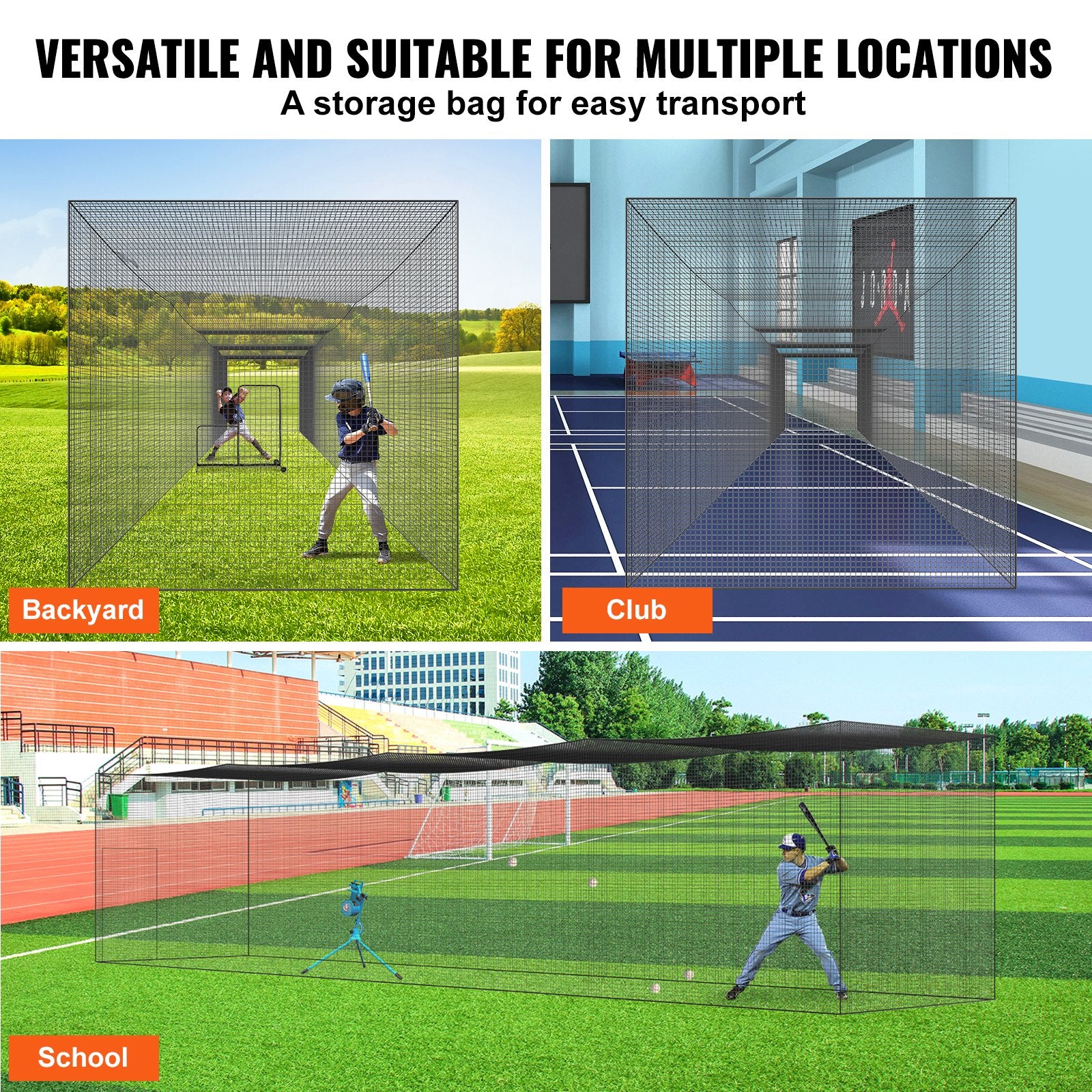 Basketball & Basketball Accessories: VEVOR Baseball Batting Netting, Professional Softball Baseball Batting Hitting Training Net, Practice Portable Pitching Cage Net with Door & Carry Bag, Heavy Duty Enclosed PE Netting,1676CM (NET ONLY)