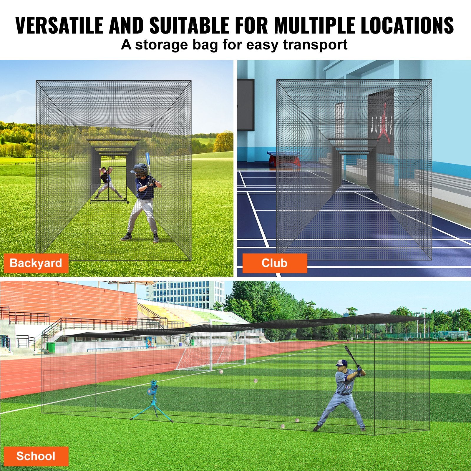 Basketball & Basketball Accessories: VEVOR Baseball Batting Netting, Professional Softball Baseball Batting Hitting Training Net, Practice Portable Pitching Cage Net with Door & Carry Bag, Heavy Duty Enclosed PE Netting,2133CM (NET ONLY)