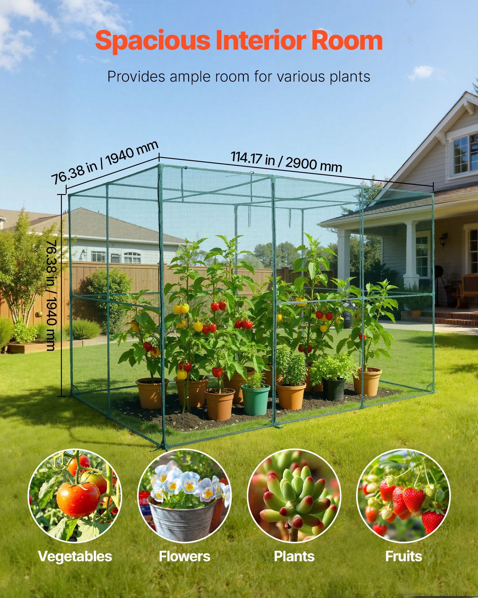 Kitchen Scales: VEVOR Crop Cage, 2.9 x 1.94 x 1.94 m Plant Protection Tent with Zippered Door, Wind-Resistant Tall Crop Cage, Easy to Install, Outdoor Raised Bed Cover, Tomato Plant Netting for Garden Patio Lawn
