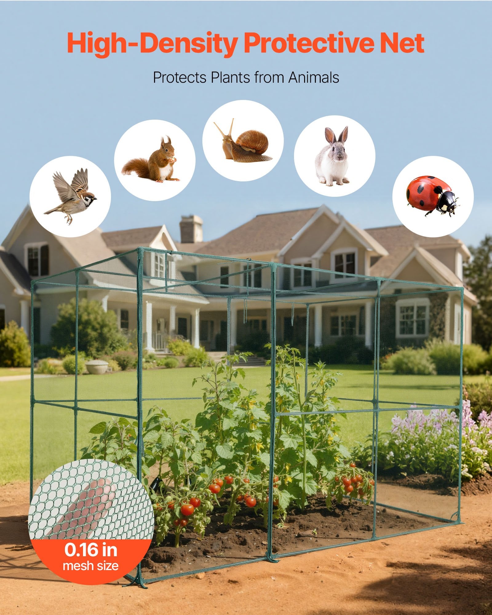 Kitchen Scales: VEVOR Crop Cage, 2.9 x 1.94 x 1.94 m Plant Protection Tent with Zippered Door, Wind-Resistant Tall Crop Cage, Easy to Install, Outdoor Raised Bed Cover, Tomato Plant Netting for Garden Patio Lawn
