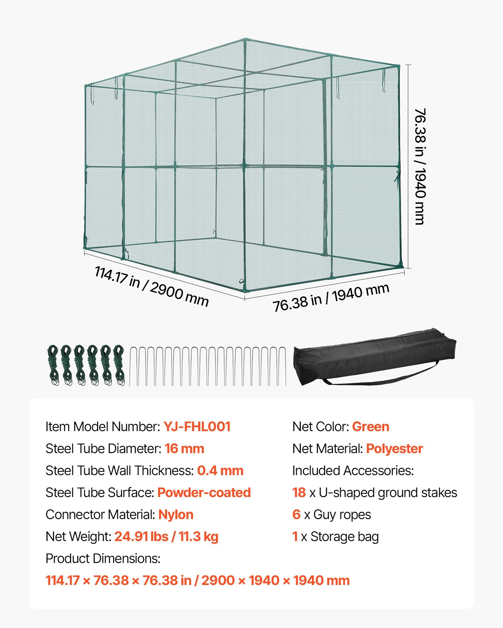 Kitchen Scales: VEVOR Crop Cage, 2.9 x 1.94 x 1.94 m Plant Protection Tent with Zippered Door, Wind-Resistant Tall Crop Cage, Easy to Install, Outdoor Raised Bed Cover, Tomato Plant Netting for Garden Patio Lawn