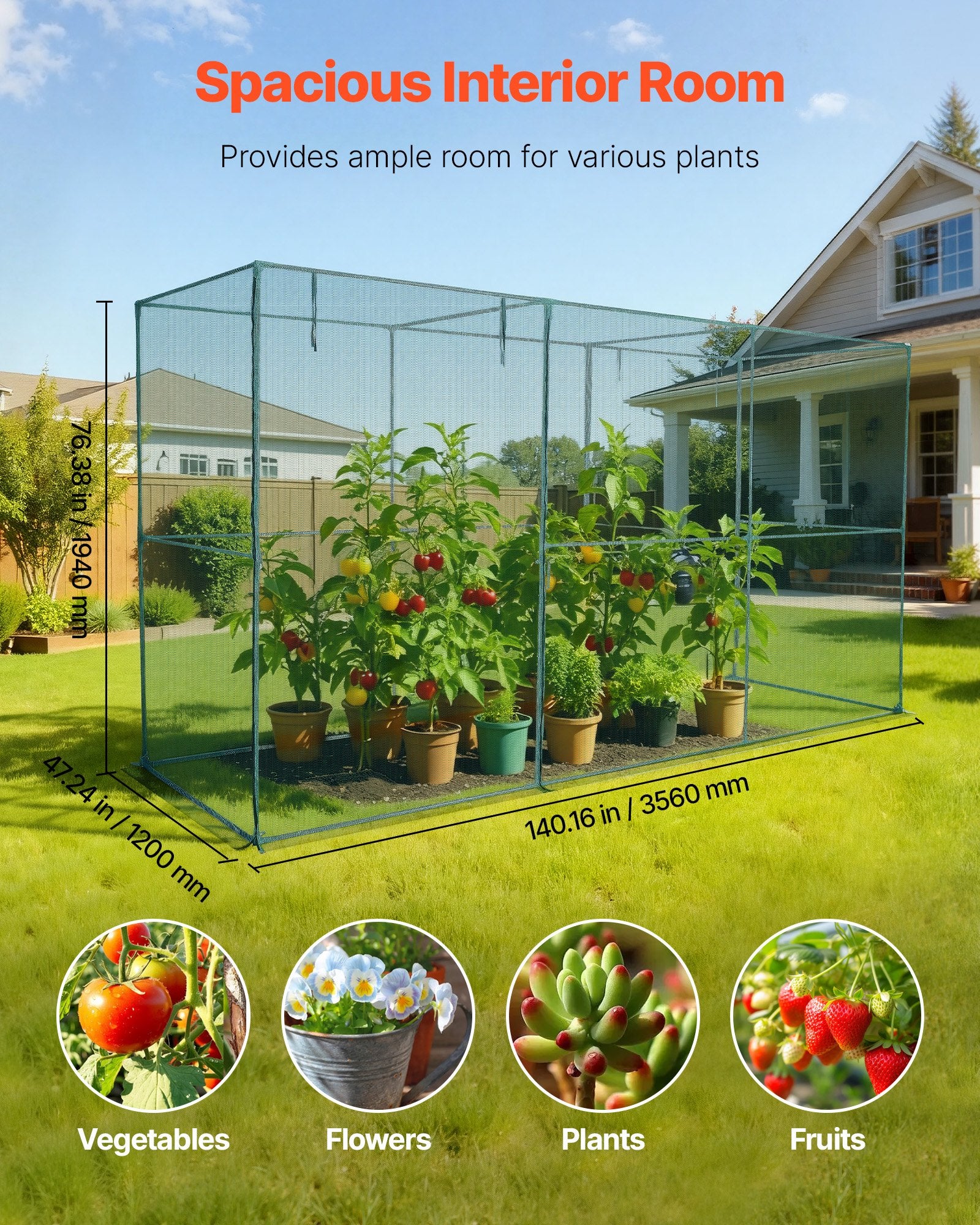 Kitchen Scales: VEVOR Crop Cage, 3.56 x 1.2 x 1.94 m Plant Protection Tent with Zippered Door, Wind-Resistant Tall Crop Cage, Easy to Install, Outdoor Raised Bed Cover, Tomato Plant Netting for Garden Patio Lawn