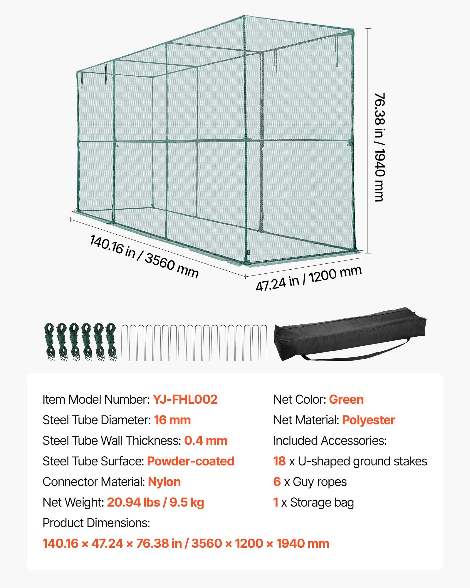 Kitchen Scales: VEVOR Crop Cage, 3.56 x 1.2 x 1.94 m Plant Protection Tent with Zippered Door, Wind-Resistant Tall Crop Cage, Easy to Install, Outdoor Raised Bed Cover, Tomato Plant Netting for Garden Patio Lawn