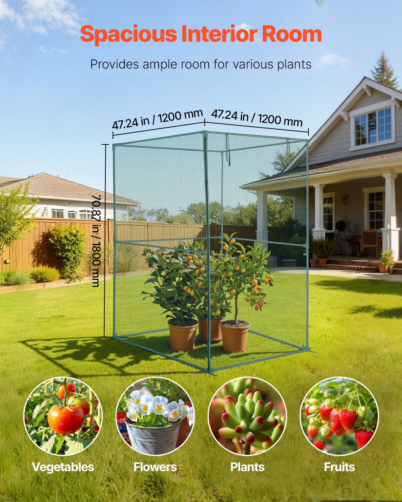 Kitchen Scales: VEVOR Crop Cage, 1.2 x 1.2 x 1.8 m Plant Protection Tent with Zippered Door, Wind-Resistant Tall Crop Cage, Easy to Install, Outdoor Raised Bed Cover, Tomato Plant Netting for Garden Patio Lawn