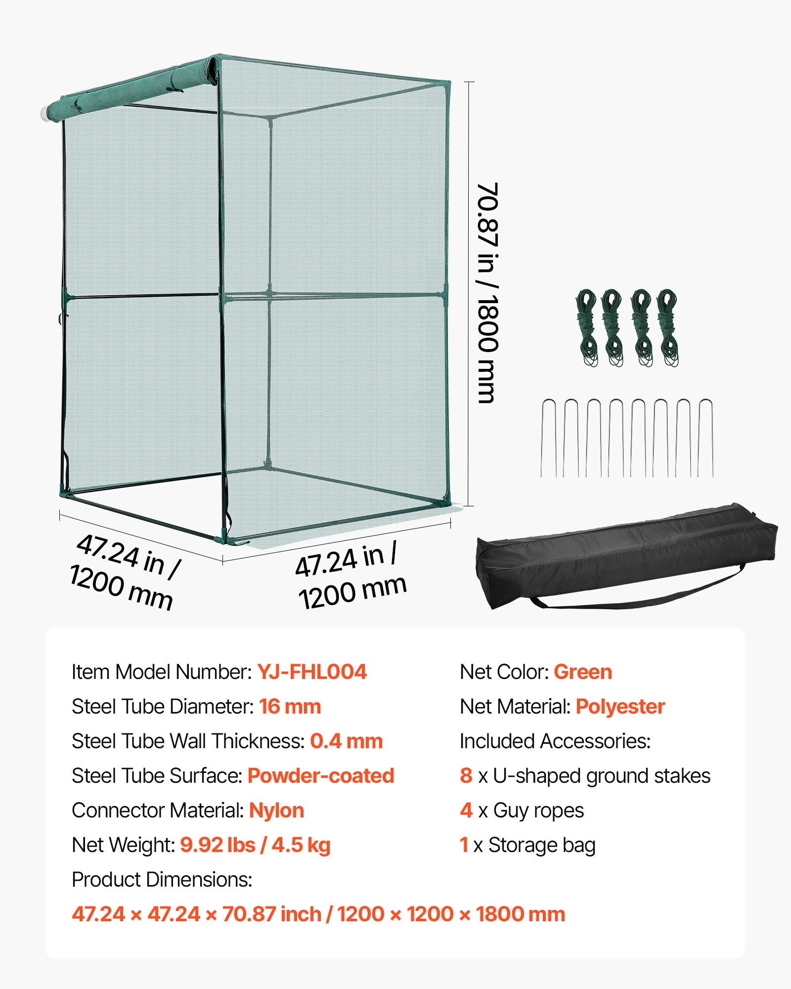 Kitchen Scales: VEVOR Crop Cage, 1.2 x 1.2 x 1.8 m Plant Protection Tent with Zippered Door, Wind-Resistant Tall Crop Cage, Easy to Install, Outdoor Raised Bed Cover, Tomato Plant Netting for Garden Patio Lawn