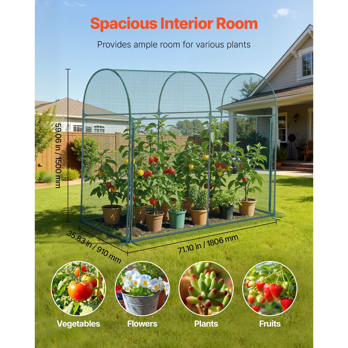 Crop Cage, 1.8 x 0.91 x 1.5 m Plant Protection Tent with Zippered Door, Wind-Resistant Tall Crop Cage, Easy to Install, Outdoor Raised Bed Cover with Frame, Plant Netting for Garden Patio Lawn