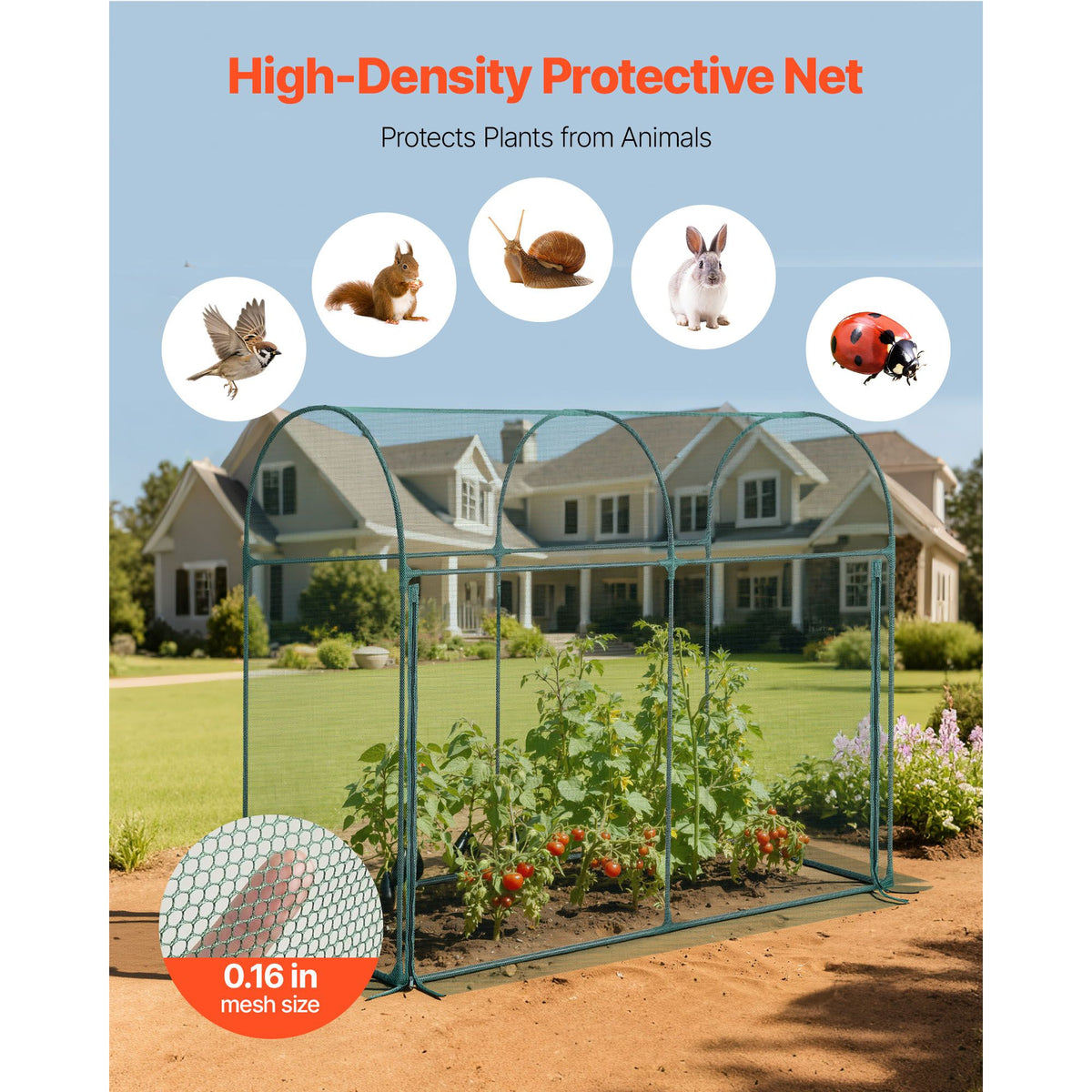 Crop Cage, 1.8 x 0.91 x 1.5 m Plant Protection Tent with Zippered Door, Wind-Resistant Tall Crop Cage, Easy to Install, Outdoor Raised Bed Cover with Frame, Plant Netting for Garden Patio Lawn