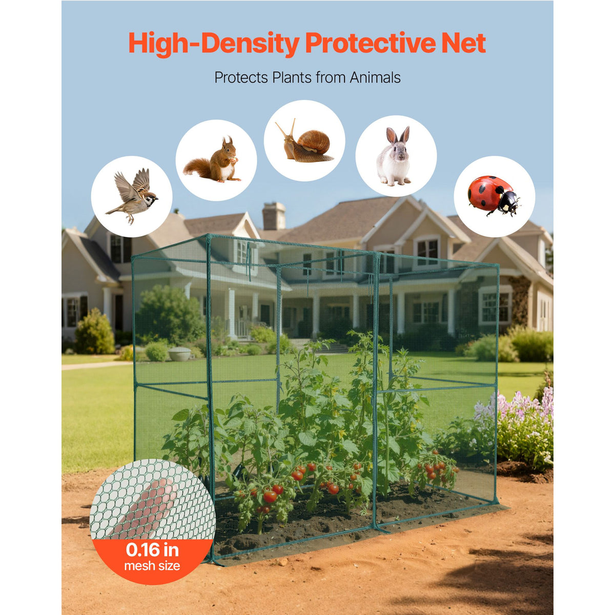 Crop Cage, 2.39 x 1.2 x 1.8 m Plant Protection Tent with Zippered Door, Wind-Resistant Tall Crop Cage, Easy to Install, Outdoor Raised Bed Cover, Tomato Plant Netting for Garden Patio Lawn
