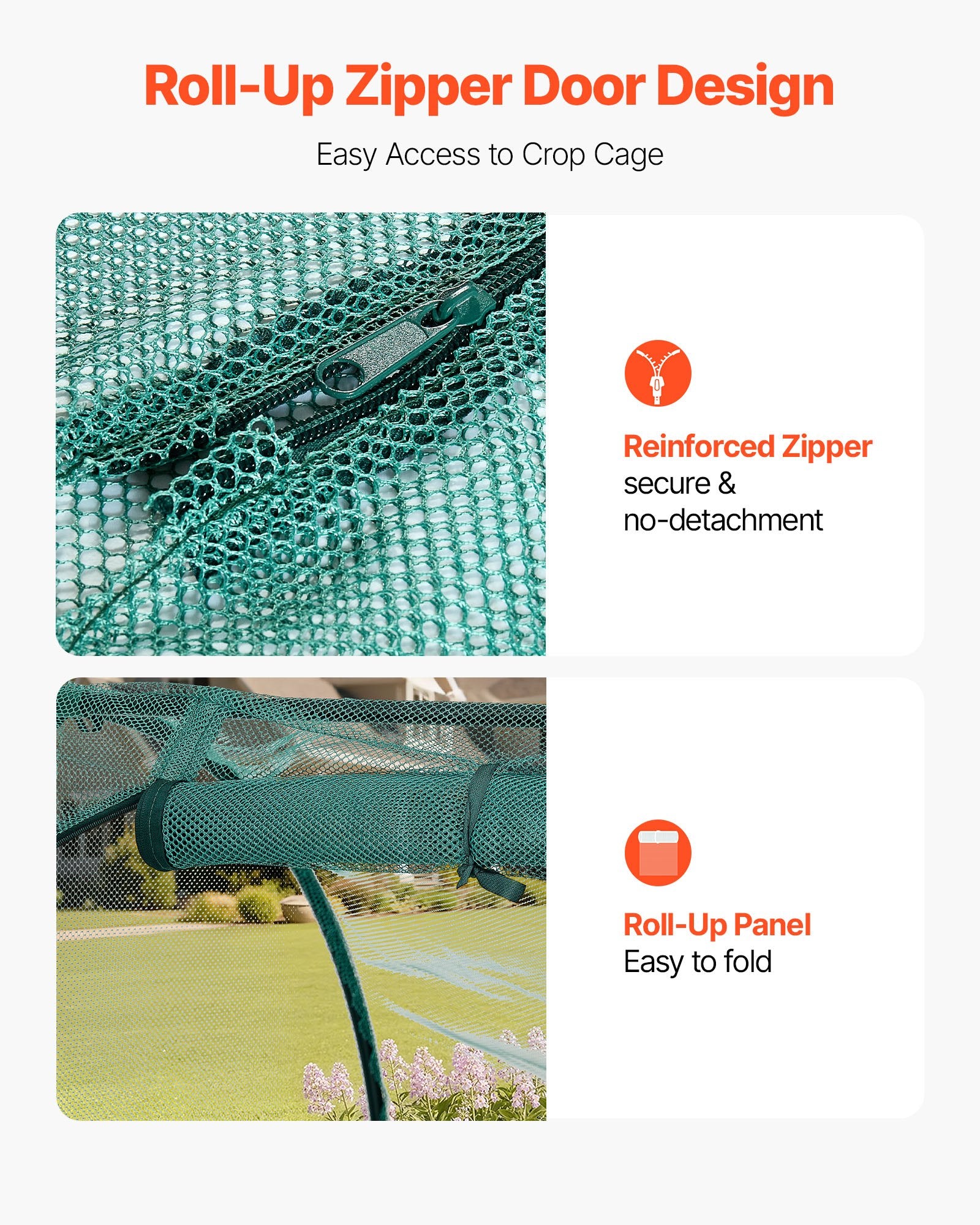 Crop Cage, 2.48 x 1.2 x 1.2 m Plant Protection Tent with Zippered Door, Wind-Resistant Tall Crop Cage, Easy to Install, Outdoor Raised Bed Cover with Frame, Plant Netting for Garden Patio Lawn