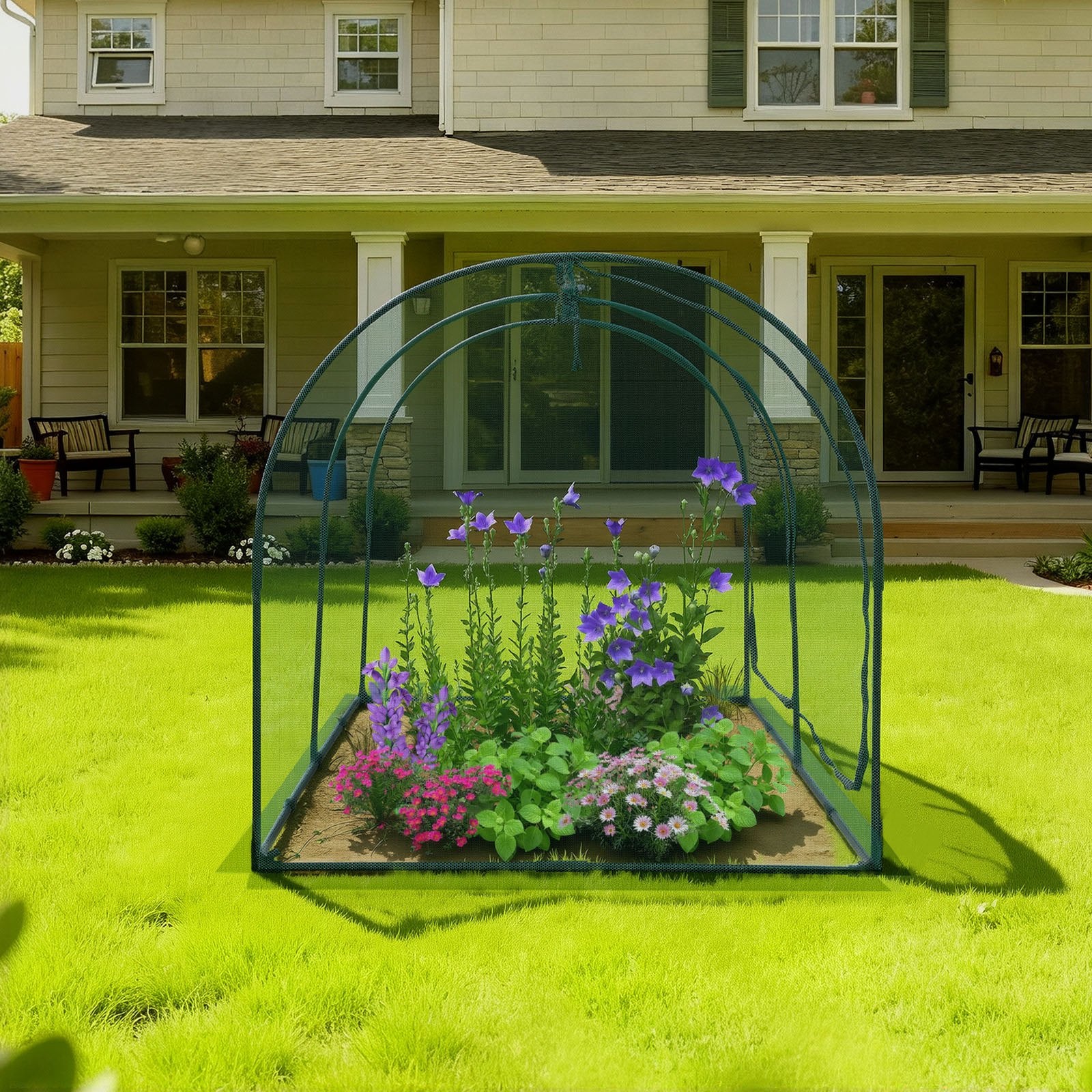 Crop Cage, 2.48 x 1.2 x 1.2 m Plant Protection Tent with Zippered Door, Wind-Resistant Tall Crop Cage, Easy to Install, Outdoor Raised Bed Cover with Frame, Plant Netting for Garden Patio Lawn
