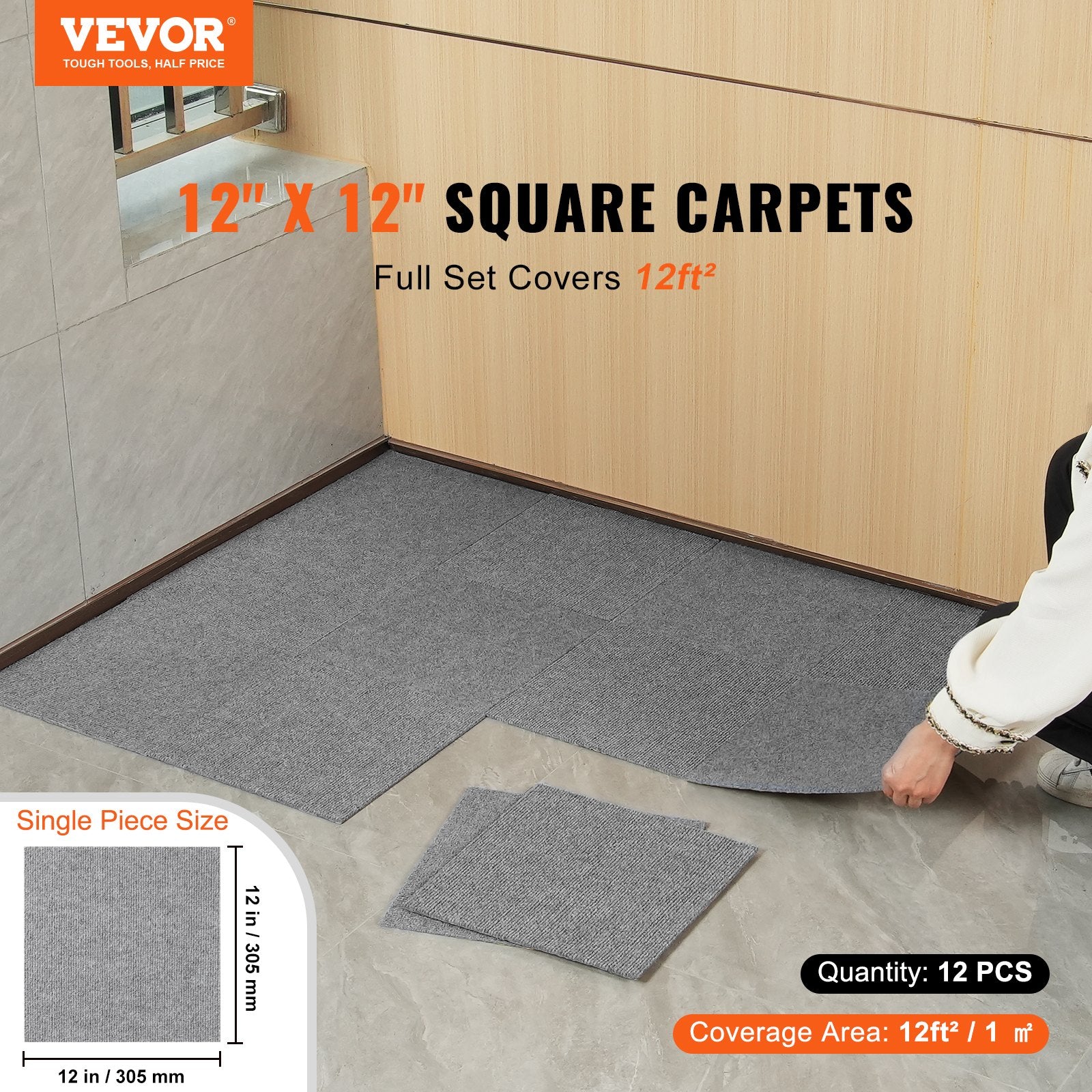 Automotive Decor: VEVOR Carpet Tiles Peel and Stick, Squares Self Adhesive Carpet Floor Tile, Soft Padded Carpet Tiles, Easy Install DIY for Bedroom Living Room Indoor Outdoor (12 Tiles, Light Gray)
