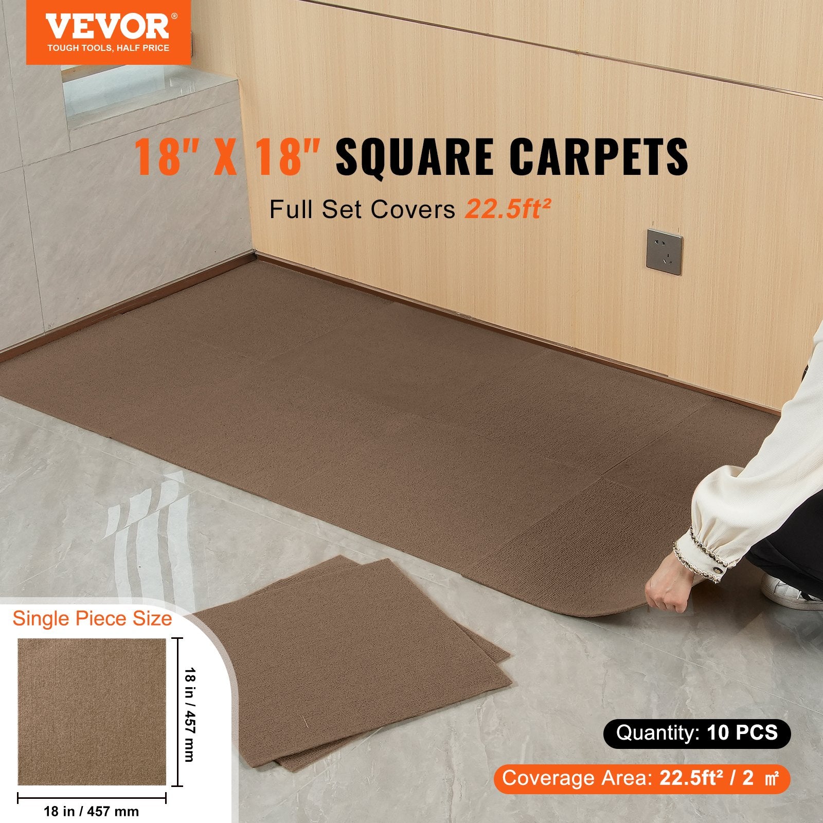 Flooring: VEVOR Carpet Tiles Peel and Stick, Squares Self Adhesive Carpet Floor Tile, Soft Padded Carpet Tiles, Easy Install DIY for Bedroom Living Room Indoor Outdoor (10 Tiles, Dark Brown)