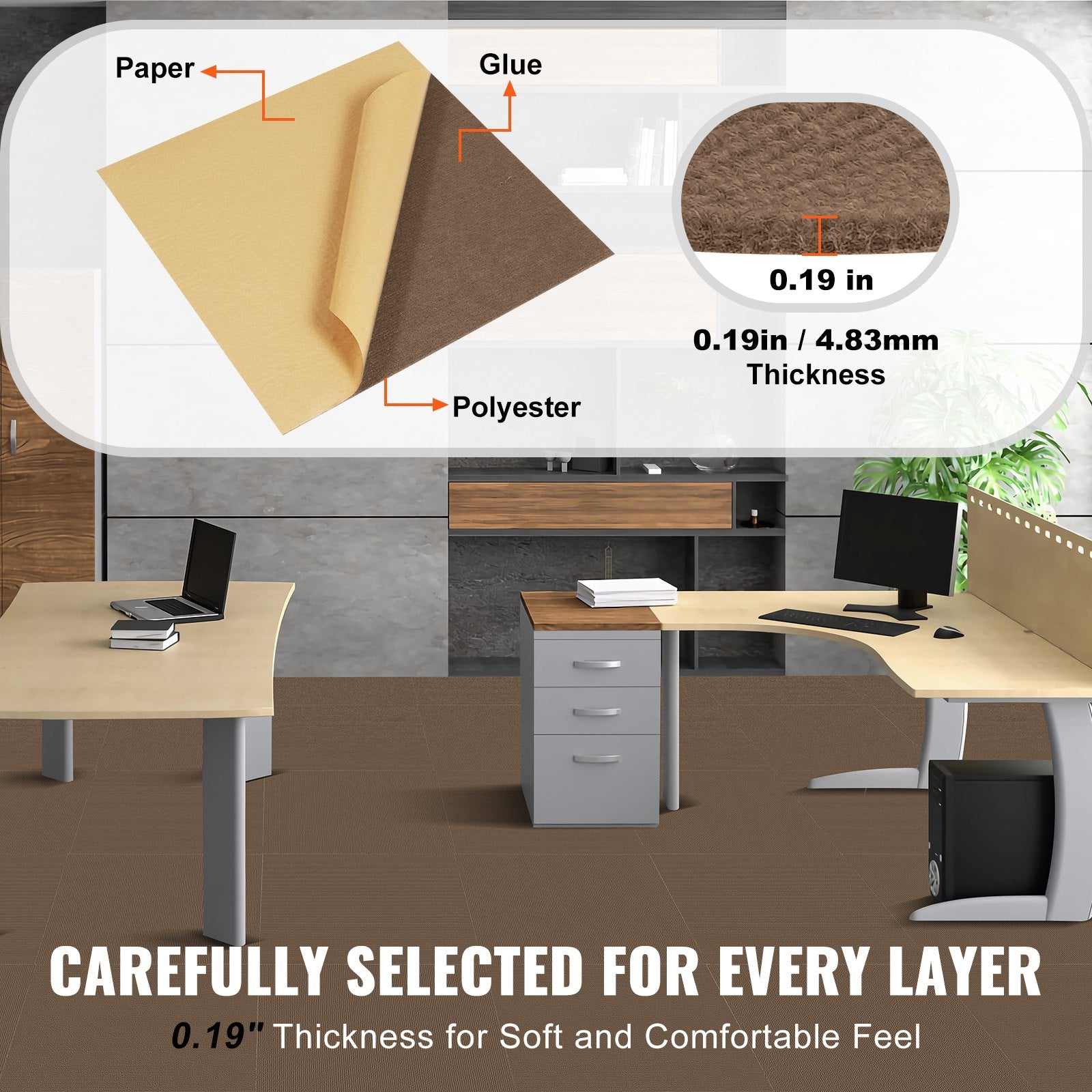 Flooring: VEVOR Carpet Tiles Peel and Stick, Squares Self Adhesive Carpet Floor Tile, Soft Padded Carpet Tiles, Easy Install DIY for Bedroom Living Room Indoor Outdoor (10 Tiles, Dark Brown)
