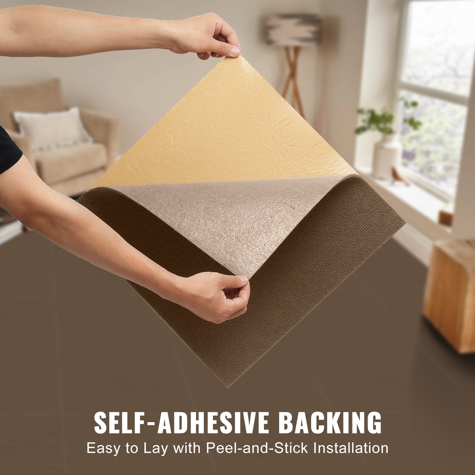 Flooring: VEVOR Carpet Tiles Peel and Stick, Squares Self Adhesive Carpet Floor Tile, Soft Padded Carpet Tiles, Easy Install DIY for Bedroom Living Room Indoor Outdoor (10 Tiles, Dark Brown)