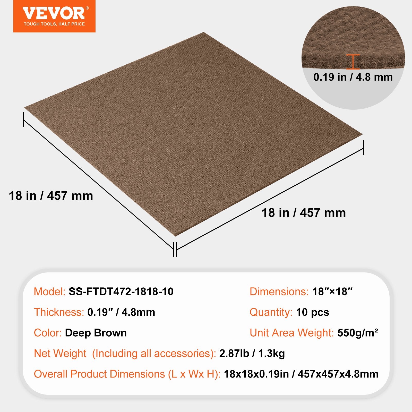 Flooring: VEVOR Carpet Tiles Peel and Stick, Squares Self Adhesive Carpet Floor Tile, Soft Padded Carpet Tiles, Easy Install DIY for Bedroom Living Room Indoor Outdoor (10 Tiles, Dark Brown)