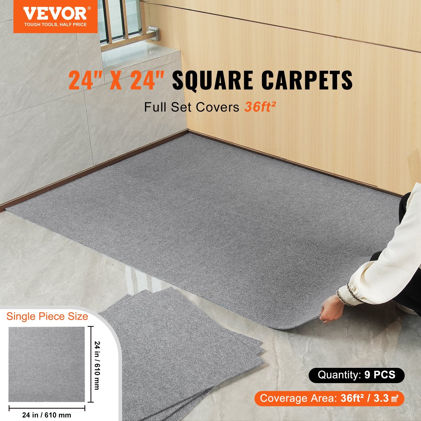 Automotive Decor: VEVOR Carpet Tiles Peel and Stick, Squares Self Adhesive Carpet Floor Tile, Soft Padded Carpet Tiles, Easy Install DIY for Bedroom Living Room Indoor Outdoor (9Tiles, Light Gray)