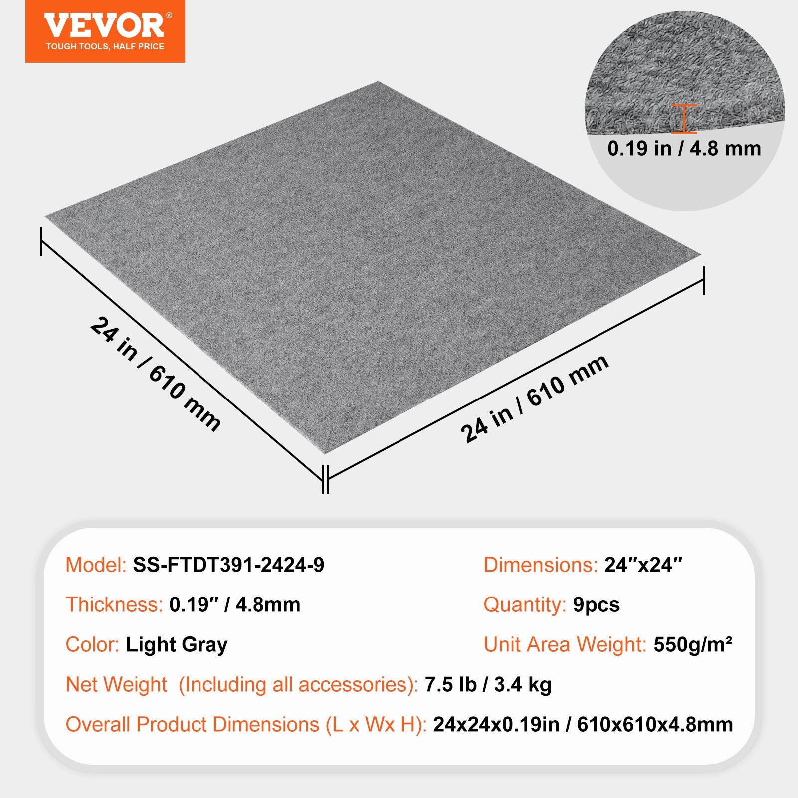 Automotive Decor: VEVOR Carpet Tiles Peel and Stick, Squares Self Adhesive Carpet Floor Tile, Soft Padded Carpet Tiles, Easy Install DIY for Bedroom Living Room Indoor Outdoor (9Tiles, Light Gray)