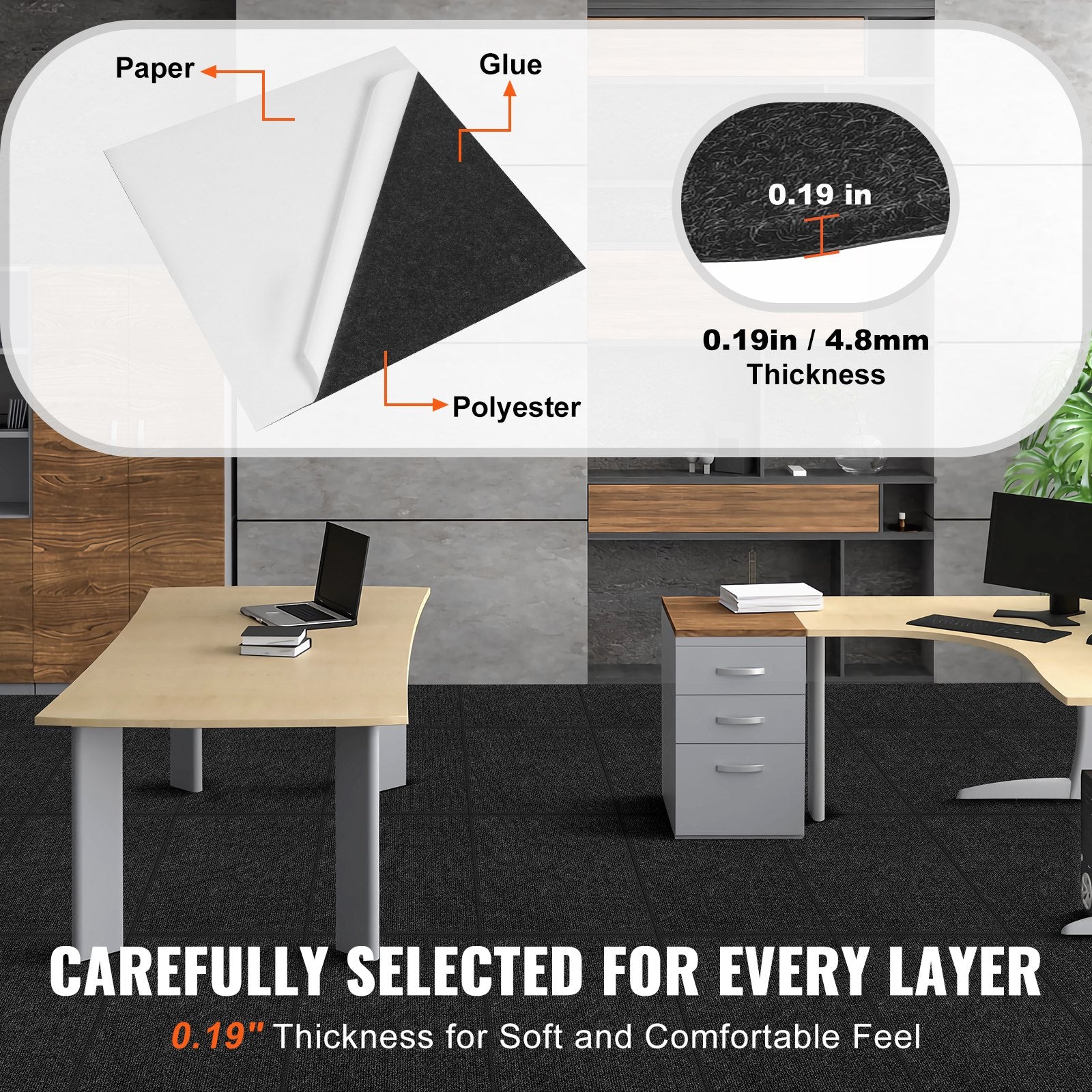 Flooring: VEVOR Carpet Tiles Peel and Stick, 24” x 24” Squares Self Adhesive Carpet Floor Tile, Soft Padded Carpet Tiles, Easy Install DIY for Bedroom Living Room Indoor Outdoor (15Tiles, Carbon Black)