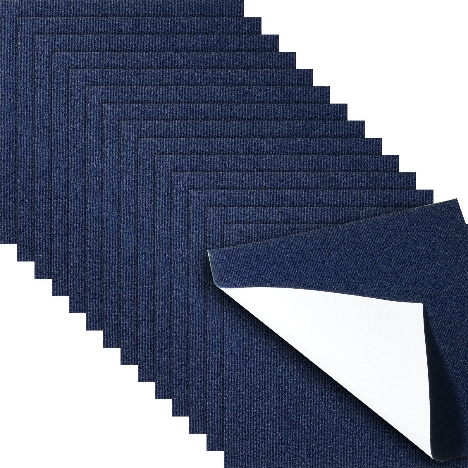 Carpet Tiles Peel and Stick, Squares Self Adhesive Carpet Floor Tile, Soft Padded Carpet Tiles, Easy Install DIY for Bedroom Living Room Indoor Outdoor (15Tiles, Dark Blue)
