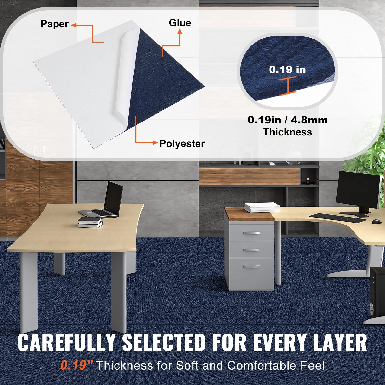 Carpet Tiles Peel and Stick, Squares Self Adhesive Carpet Floor Tile, Soft Padded Carpet Tiles, Easy Install DIY for Bedroom Living Room Indoor Outdoor (15Tiles, Dark Blue)